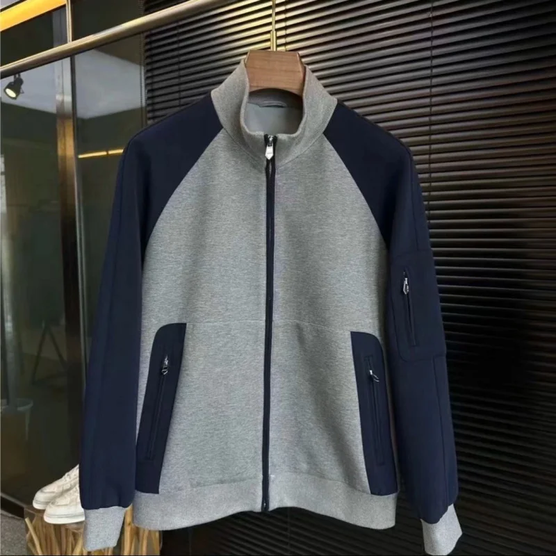 

Spring and Autumn new Men's casual sporty loose suit with color blocking, thick coat and sweatpants 2 pieces set