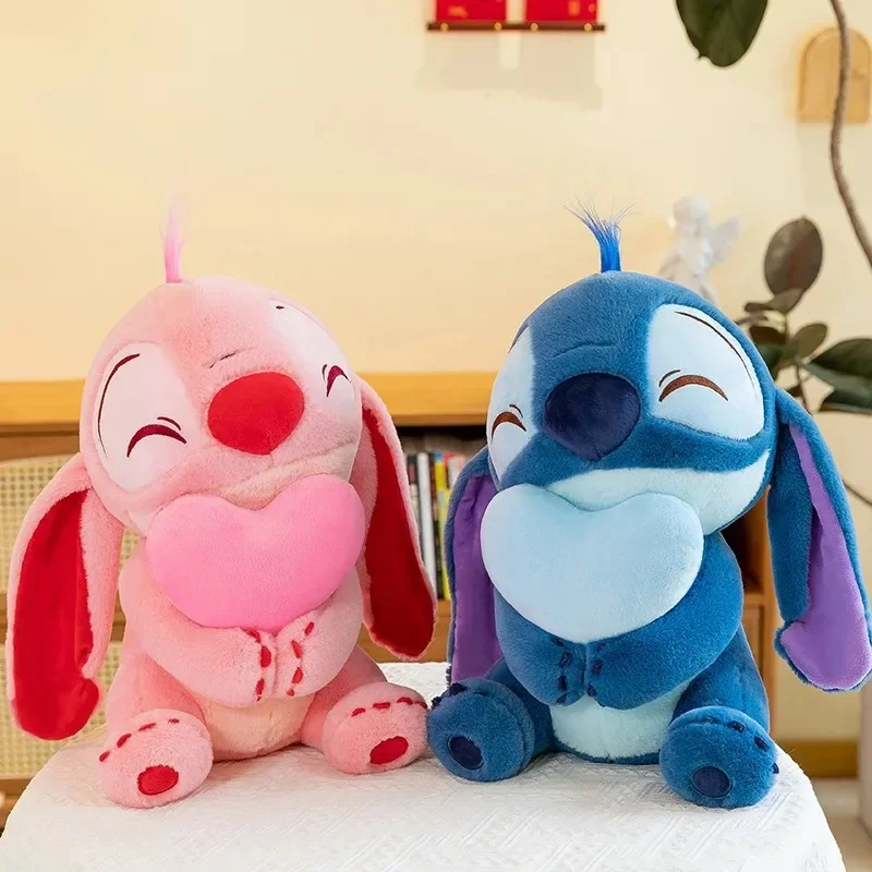 Kawaii Stitch Angel Disney Stuffed Plush Toy Doll Anime Cartoon Figure Soft Animals Pillow Room Decor Peluche Couple Gift