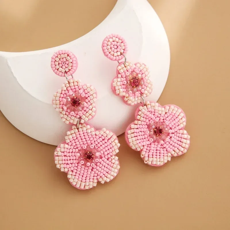 2025 Handmade Bead Earring Originality Flowers Goblet Design Hand Knitting Bohemia Beaded Earrings For Women