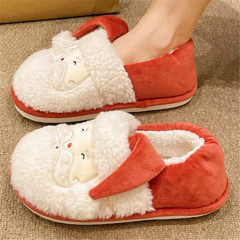 Christmas Slippers Plush Cotton Slippers Comfortable Wear Slip Resistant Women Bedroom Shoes Warm Winter House Slippers