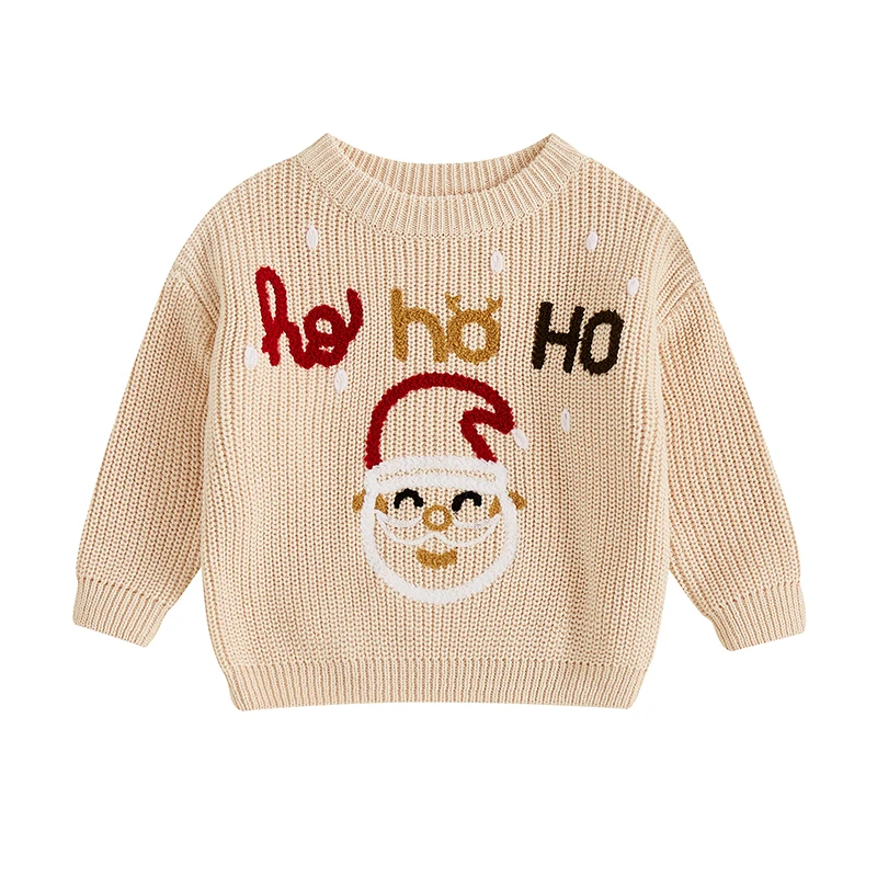 Newborn Girl Boy Sweater Casual Santa Letter Embroidery Warm Knitted Long Sleeves Pullover Infant Knitwear for Toddler