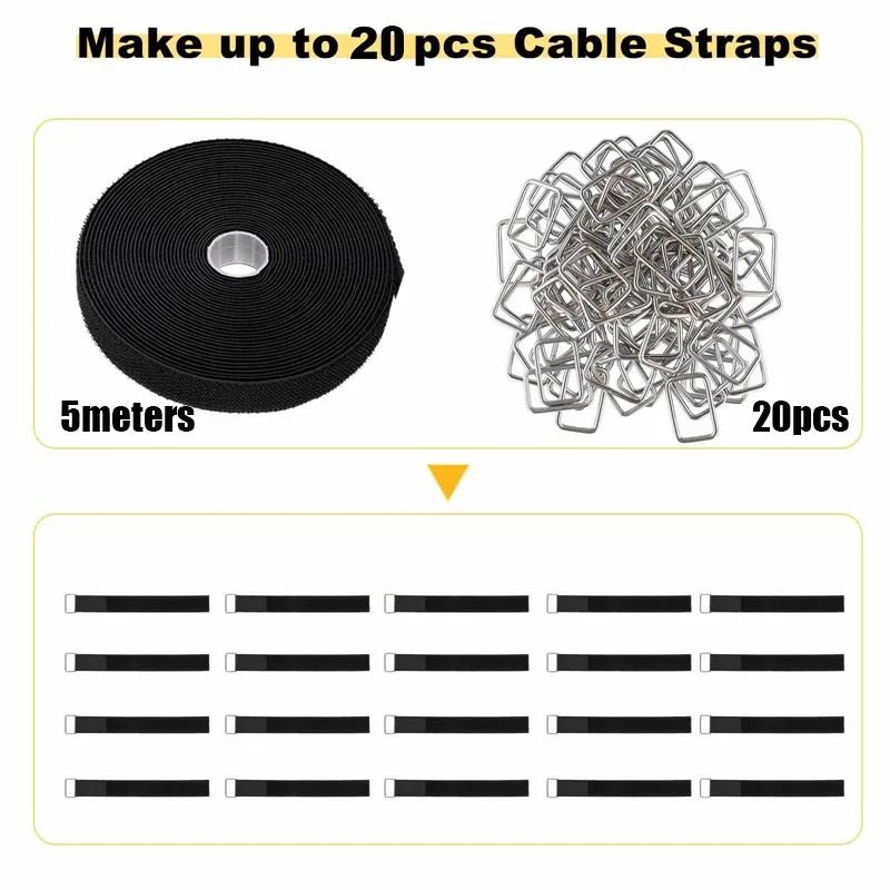 Hook and Loop Straps with Metal Buckles Adjustable Fastening Cable Straps Cut-to-Length Nylon Securing Cord Ties For Organizer