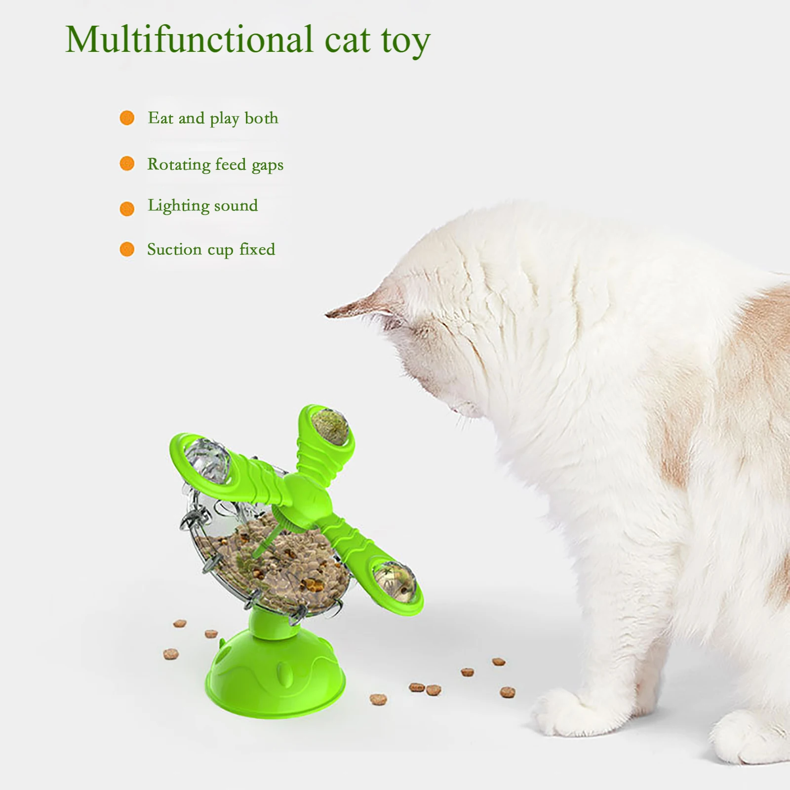 Rotating Leaky Food Dispenser with Suction Cup Slow Food Feeder Pet Interactive Pinwheel Shape Toy for Catnip Attachment