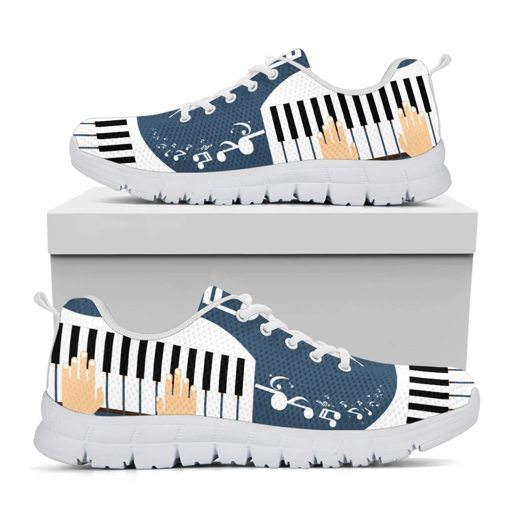 INSTANTARTS Music Piano Keyboard Pattern Ladies Lightweight Sneakers Mesh Flats Shoes Spring Breathable Lace-up Shoes for Women