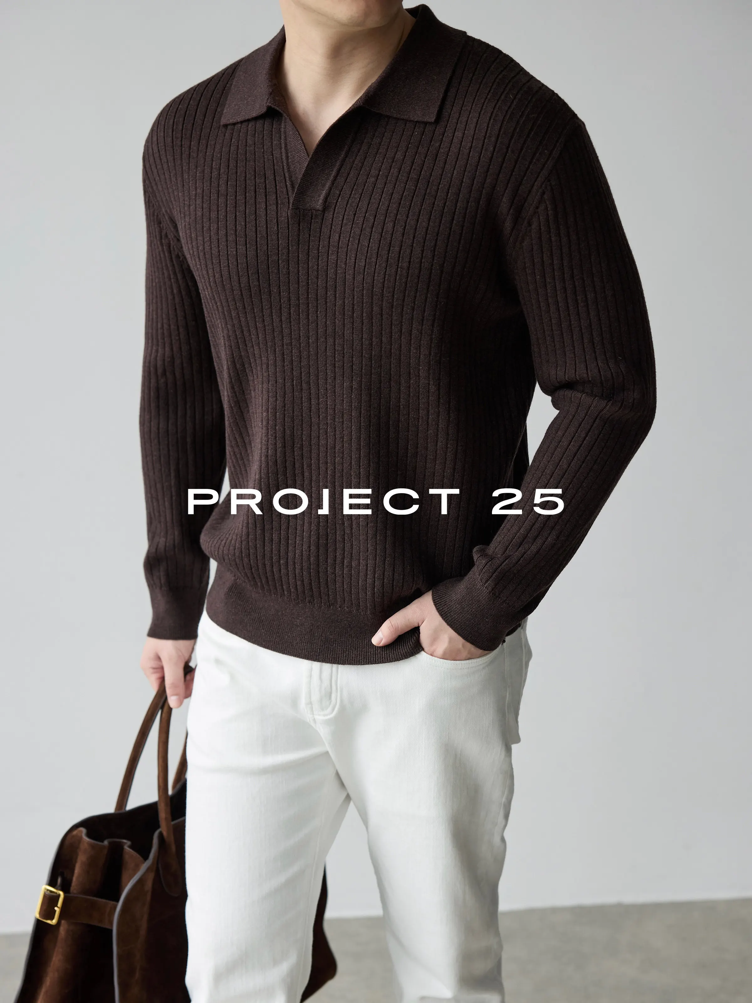 PROJECT 25 45s Wool Blend Seagull Collar Knitted Polo Men Old Money Business Casual Soft Warm Sweater Top Quality Hot Sale