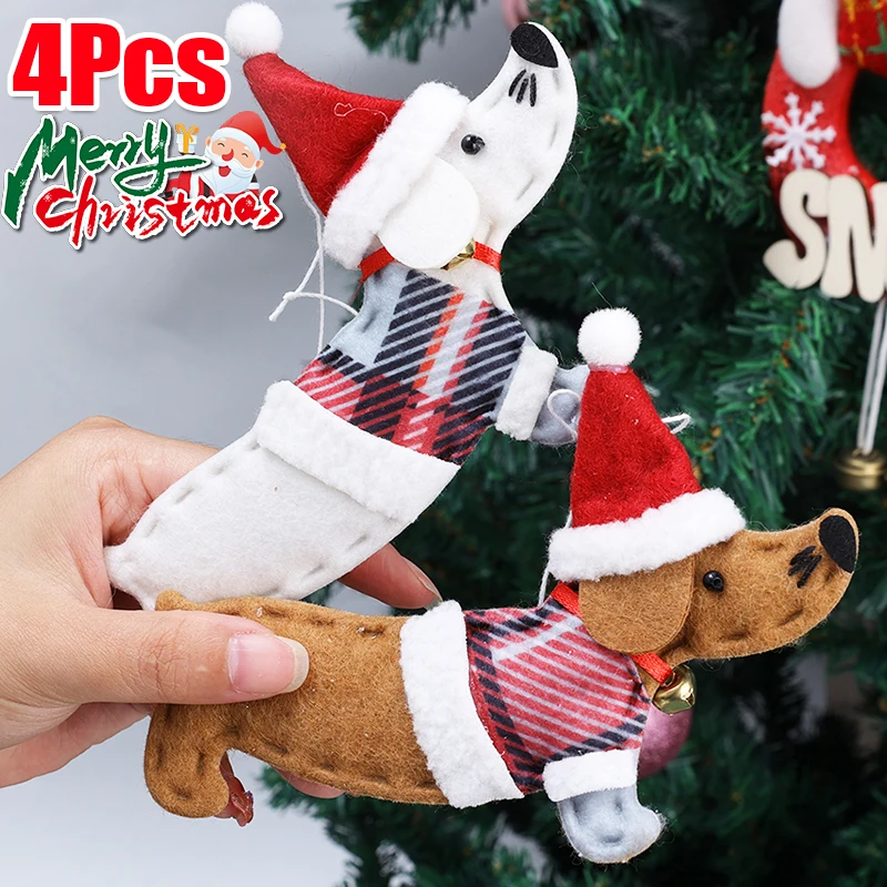 4/1Pcs Christmas Tree Dachshund Puppy Pendant Christmas Decoration Pendant Cute Cartoon Ornaments Xmas Home Decoration Gifts