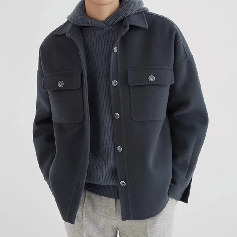 

Autumn-winter Loose Big Pocket Coat, Double-sided Woolen Short Jacket, Men's Shirt Style Overcoat