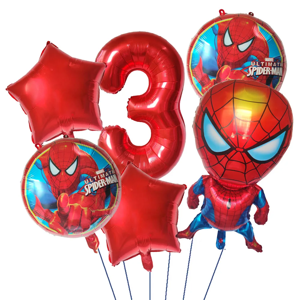 6pcs Hero Spiderman Foil Balloon Set children‘s Birthday Party Decoration Spider Baby Shower Inflatable boys Toy Gift Globos