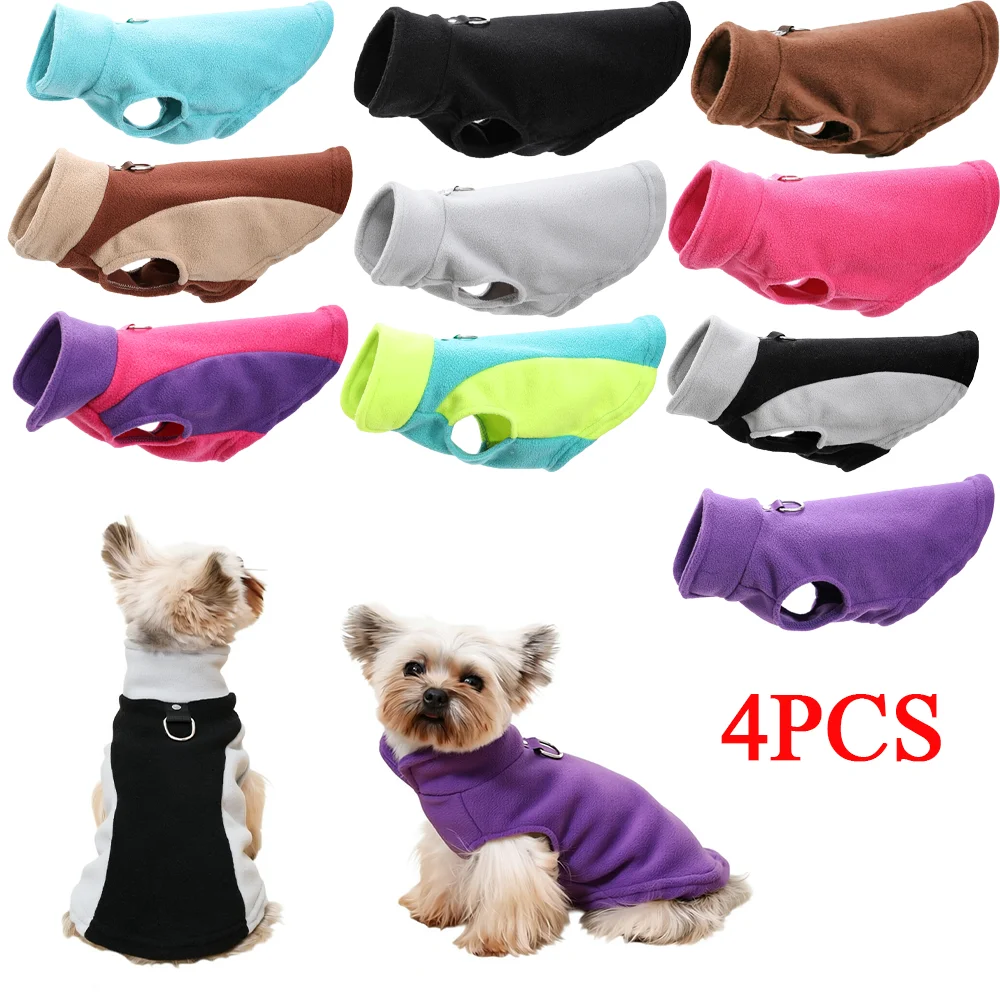 4-teiliger Weicher Hundemantel, Winter-Warmfleece-Haustierjacke für Kleine Hunde, Leichte Winddichte Kleidung mit D-Ring für Yorkshire, Bulldogge, Mops