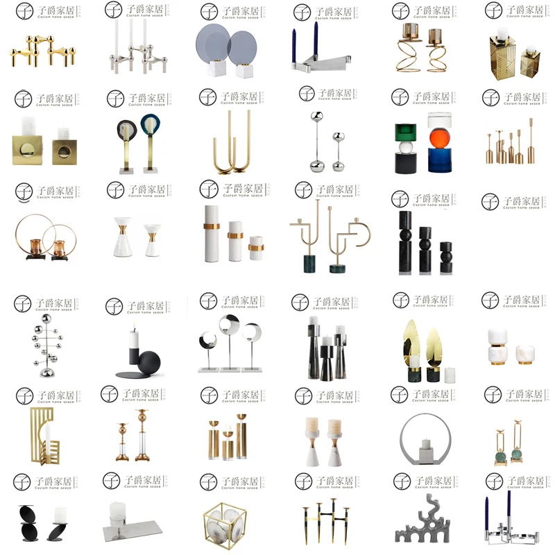 

European-style room hotel candlestick flower arrangement ornaments wrought iron marble ornaments art decoration