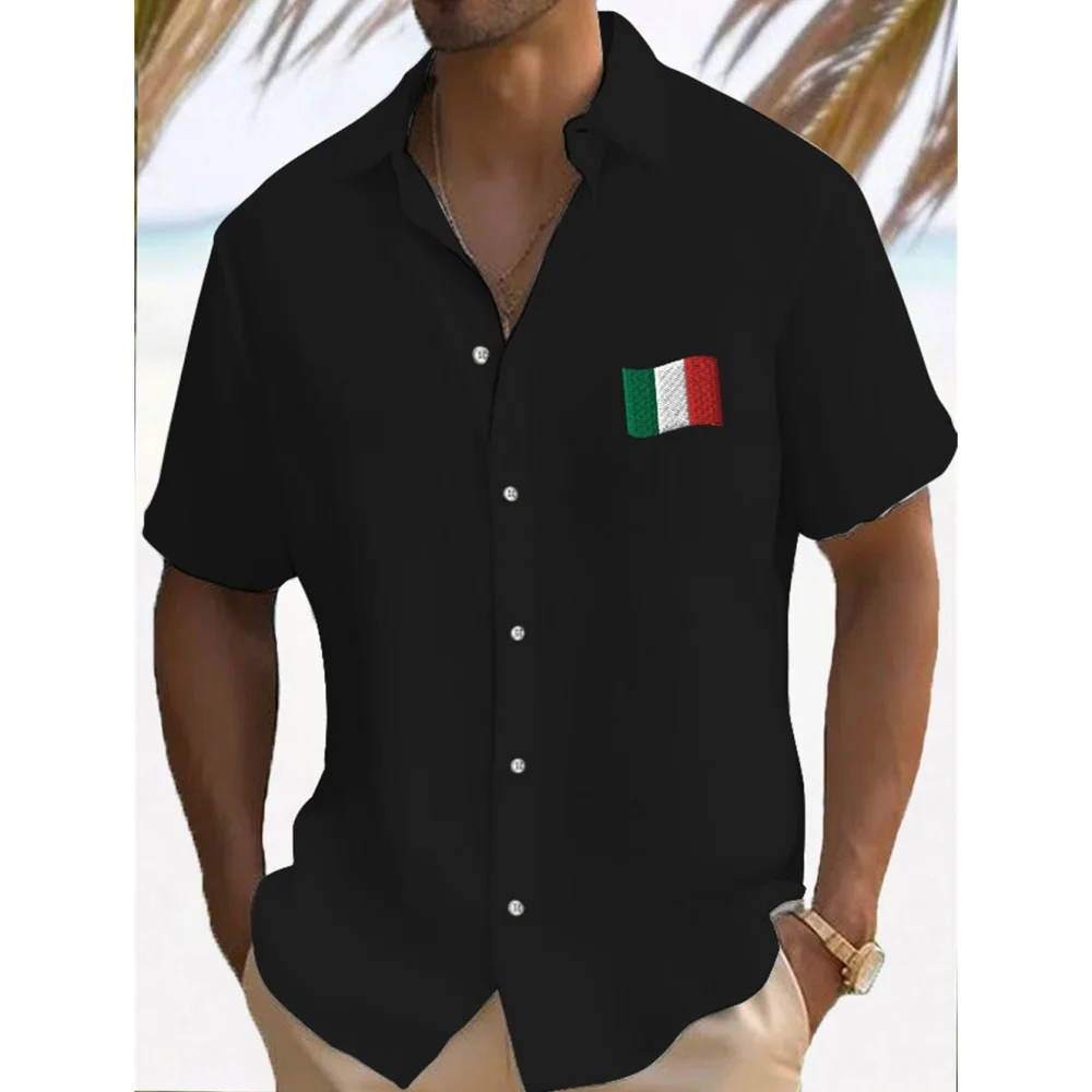 Camisa havaiana casual masculina, camisa de manga curta, roupa respirável, impressão 3D, verão