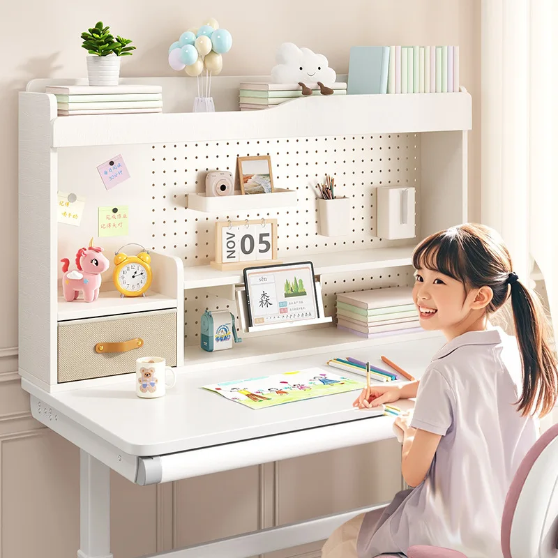 

Children's study desk shelf, solid wood desktop storage shelf, student writing desk multi-layer perforated board bookshelf