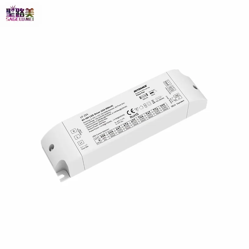 

10-52VDC 25W 250-900mA 0/1-10V Dimmable Driver Controller AC200-240V Constant Current Digital Dimming LED Transformer DIP Switch