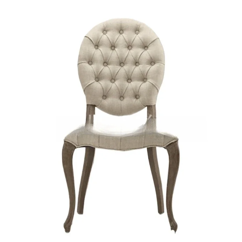 

American solid wood dining chair furniture restaurant simple retro log fabric buckle armrest dining