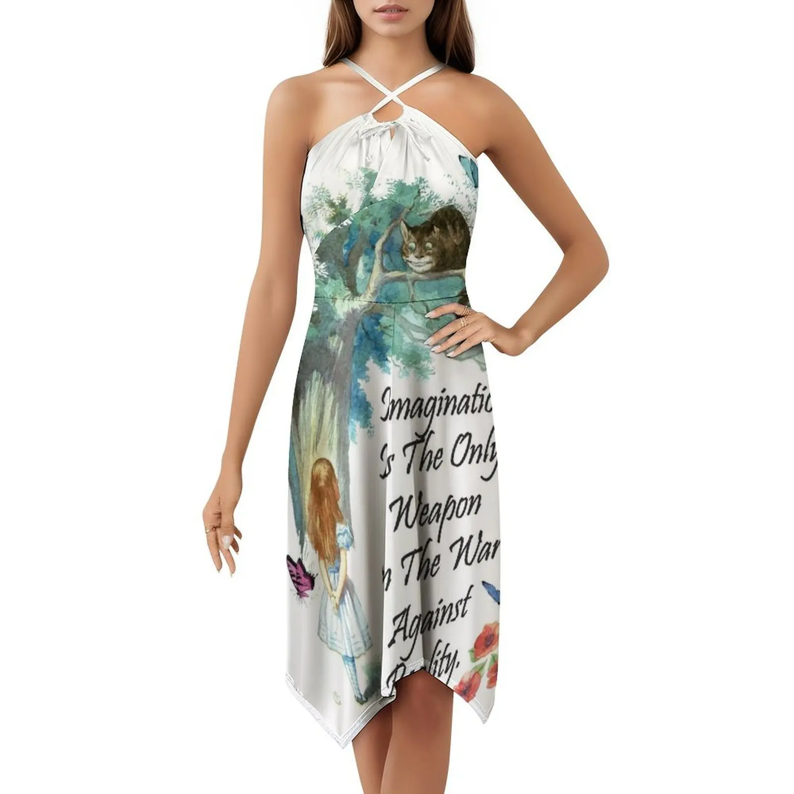 فستان أليس في اقتباس تخيل بوهو شيك أنيق أنيق لحفلات الزفاف على الشاطئ فستان أليس في حفلة الشاي لويس كارول كتاب امرأة