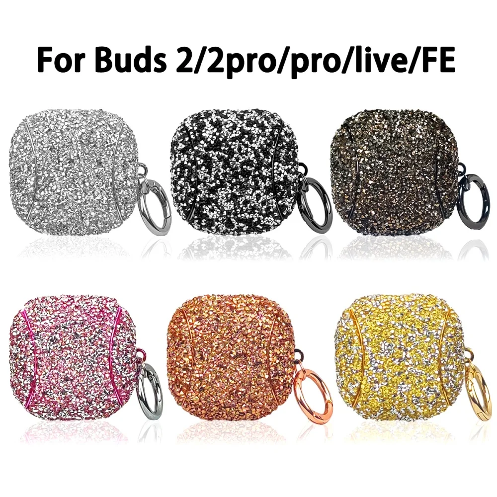

Luxury Diomond Glitter Bling Wireless Bluetooth Earphone Case For Galaxy Buds 2 3 Pro FE Live Laser Anti Drop Cover With Hook