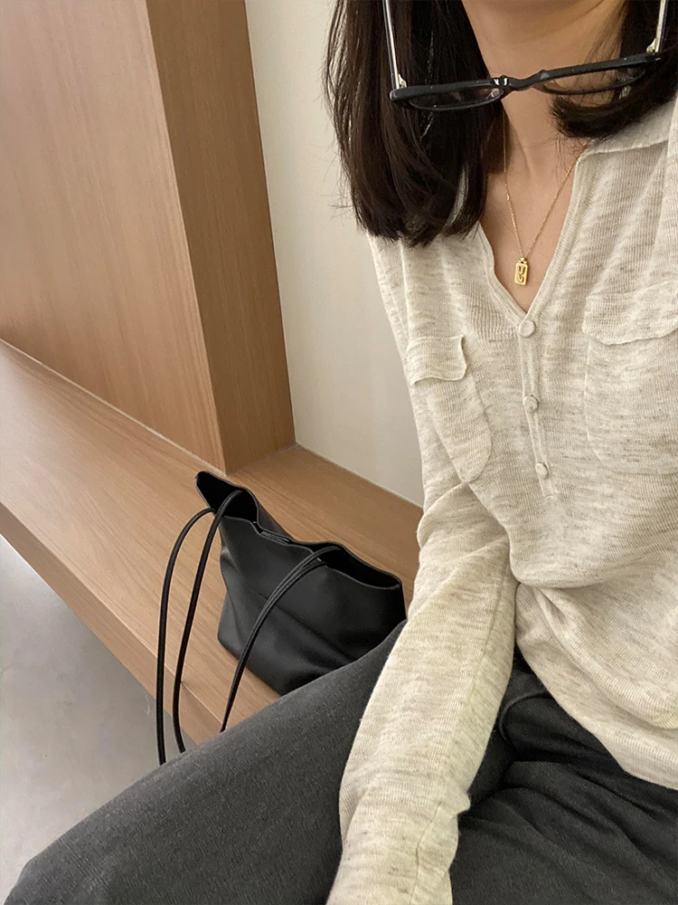 Koreanische Casual Sle V-Ne Taste Lange Sve Gestrickte Pullover frauen Herbst Winter Lose Einzigartige Schöne Pendeln Innere irt