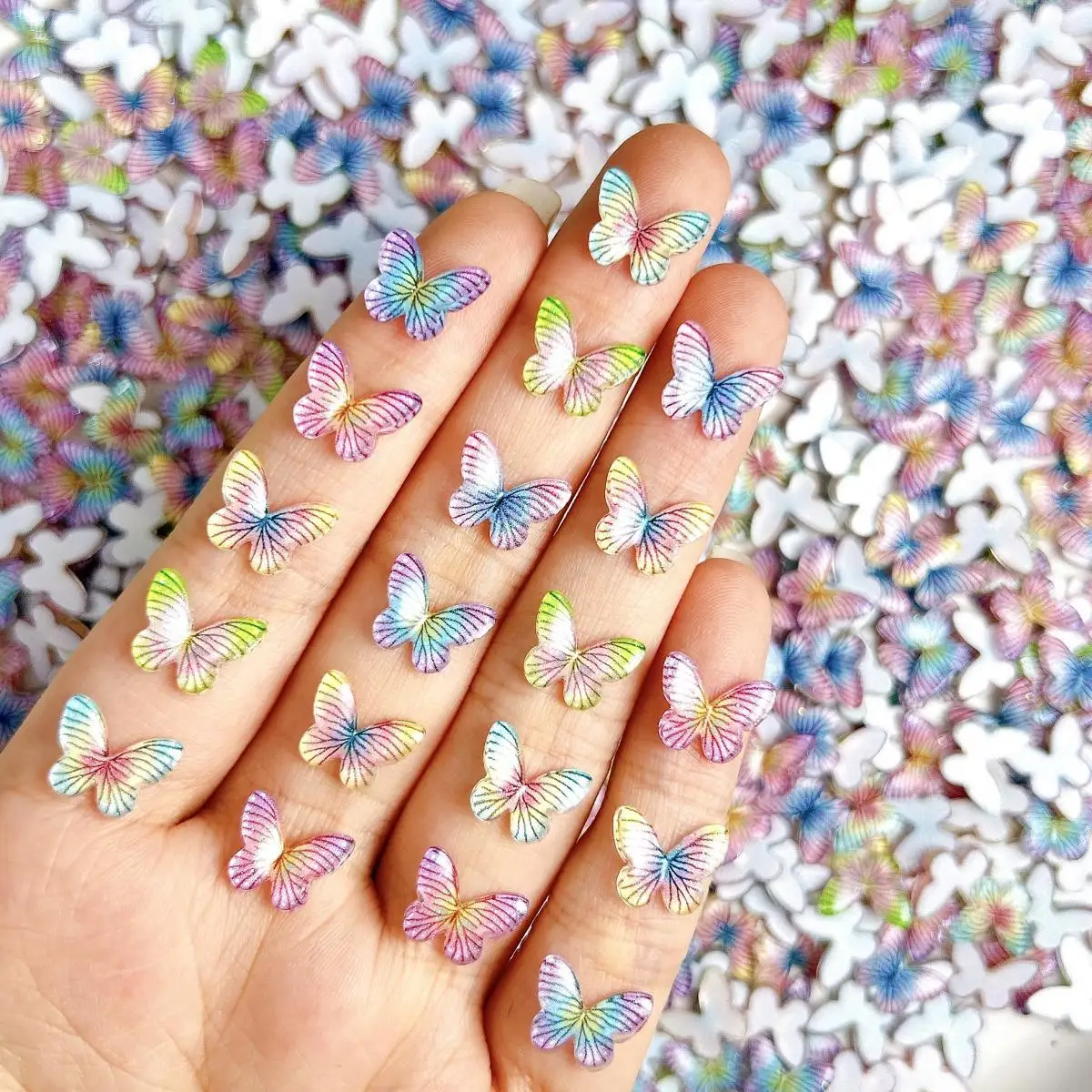 

Double Colors Striped Butterfly Resin Nail Charms 3D Simulated Painted Butterfly Nail Art Decorations for DIY Hair Clip Nails