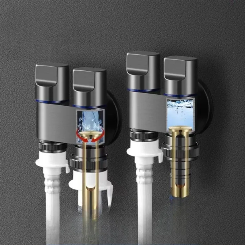 

Латунный кран для стиральной машины с двумя выходами, серебристый + угловой клапан с функцией остановки воды, цвет серый металлик, один вход - два выхода