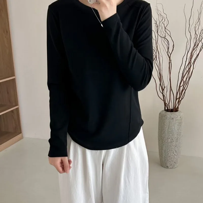 Women Mochi Velvet Long Sleeve Top Autumn Winter Slim Fish Line Warm Brushed Inner Shirt