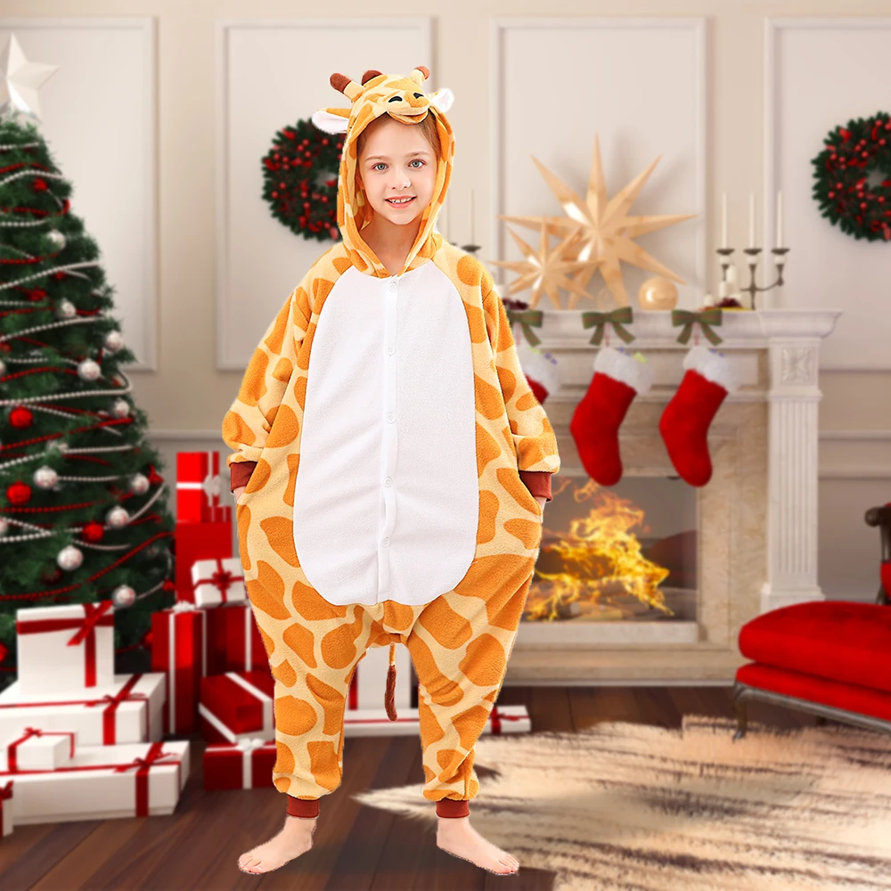 

Giraffe One Piece Pajamas For Kids Unisex Onesie Sleepwear Halloween Christmas Cosplay Costume Pyjama Winter Warm Cozy Homewear