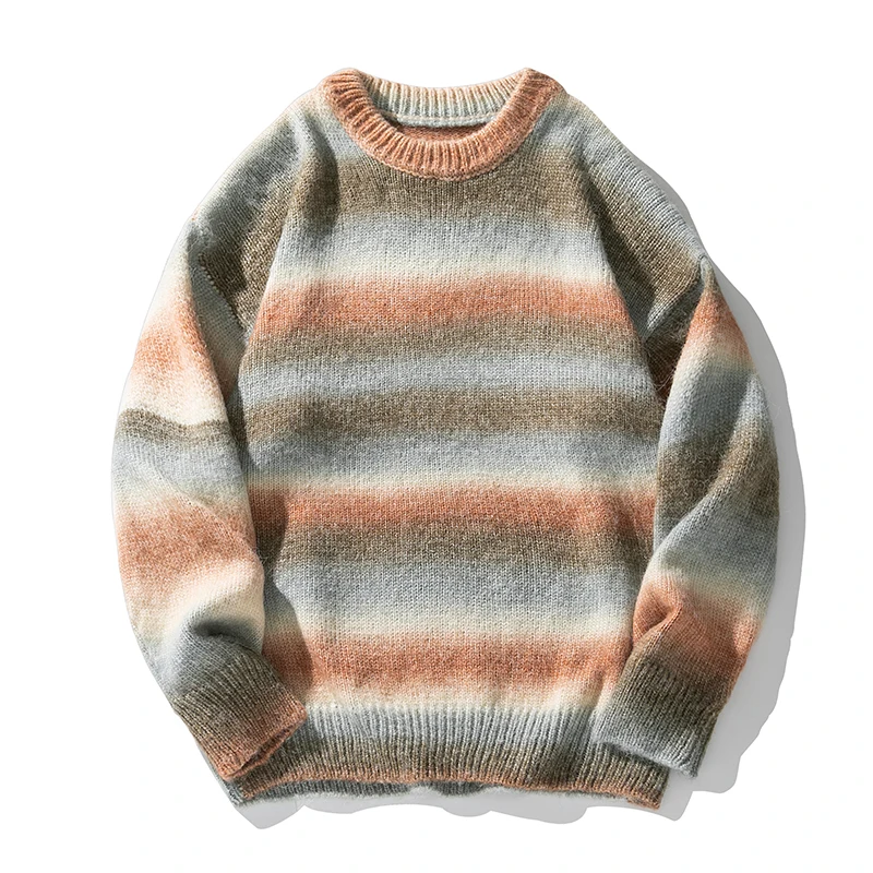 Winter Knitwear Striped Sweater Men Women Knitted Vintage Sweater Men Fashion Harajuku Loose Gradient Pullover Male Unisex 2023