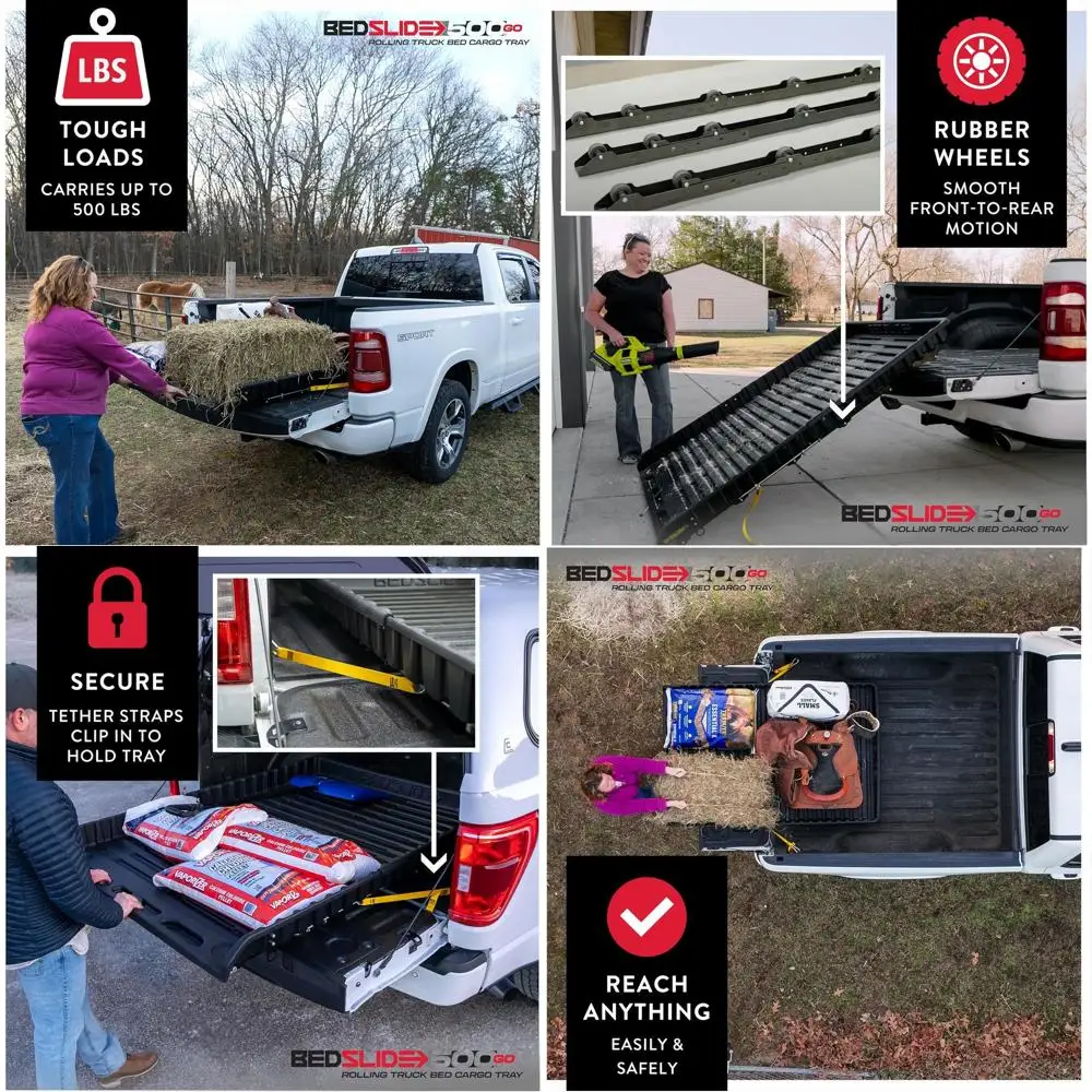 

500 lb Capacity Sliding Truck Bed Organizer, 62-74 Length x 48 Width, Full-Size Truck Storage Tray, Black