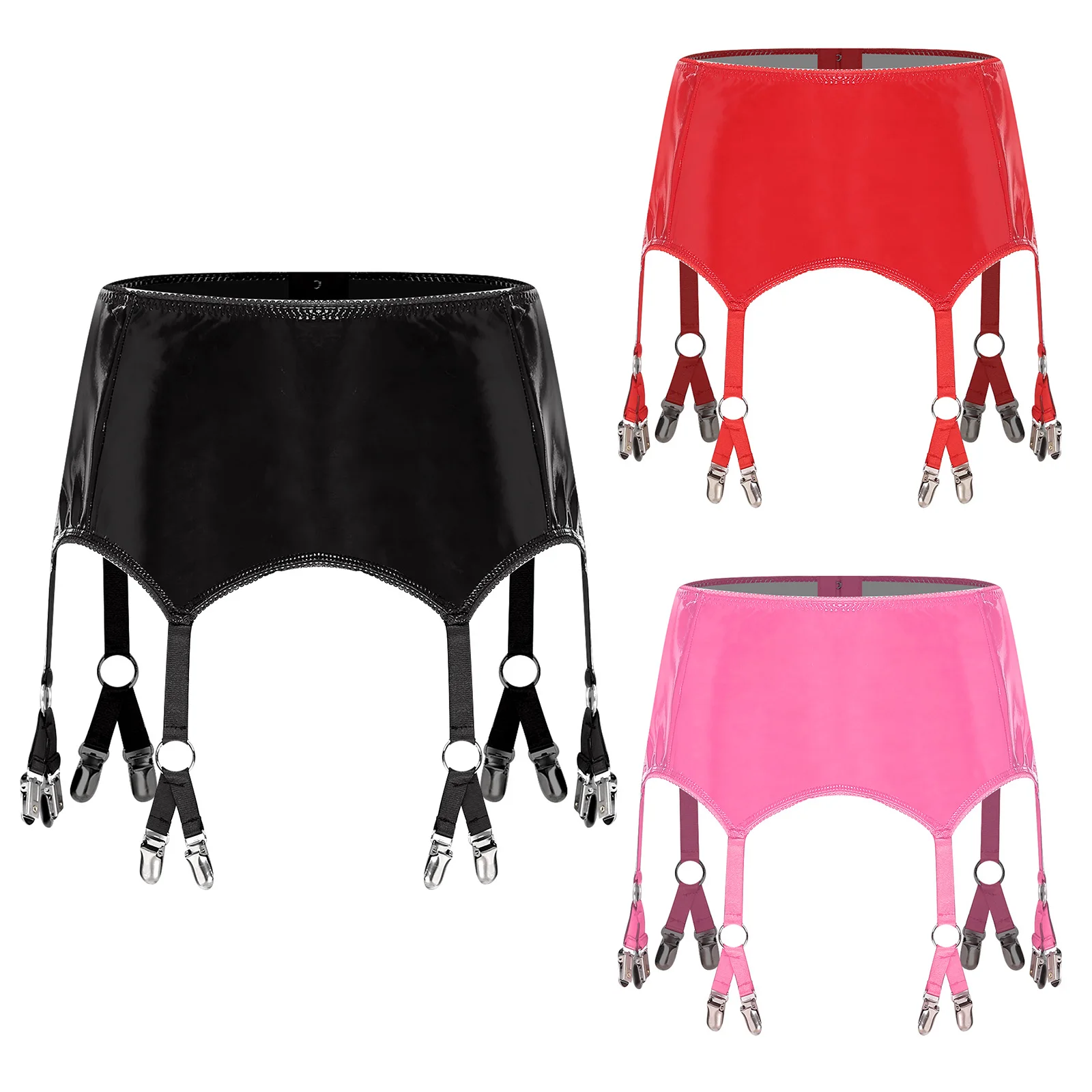 المرأة الأربطة الحمالة حزام التنانير السيدات نظرة الرطب التنانير الصغيرة لامعة بولي الأربطة الأربطة مع مقاطع معدنية كلوبوير زي الملابس الداخلية