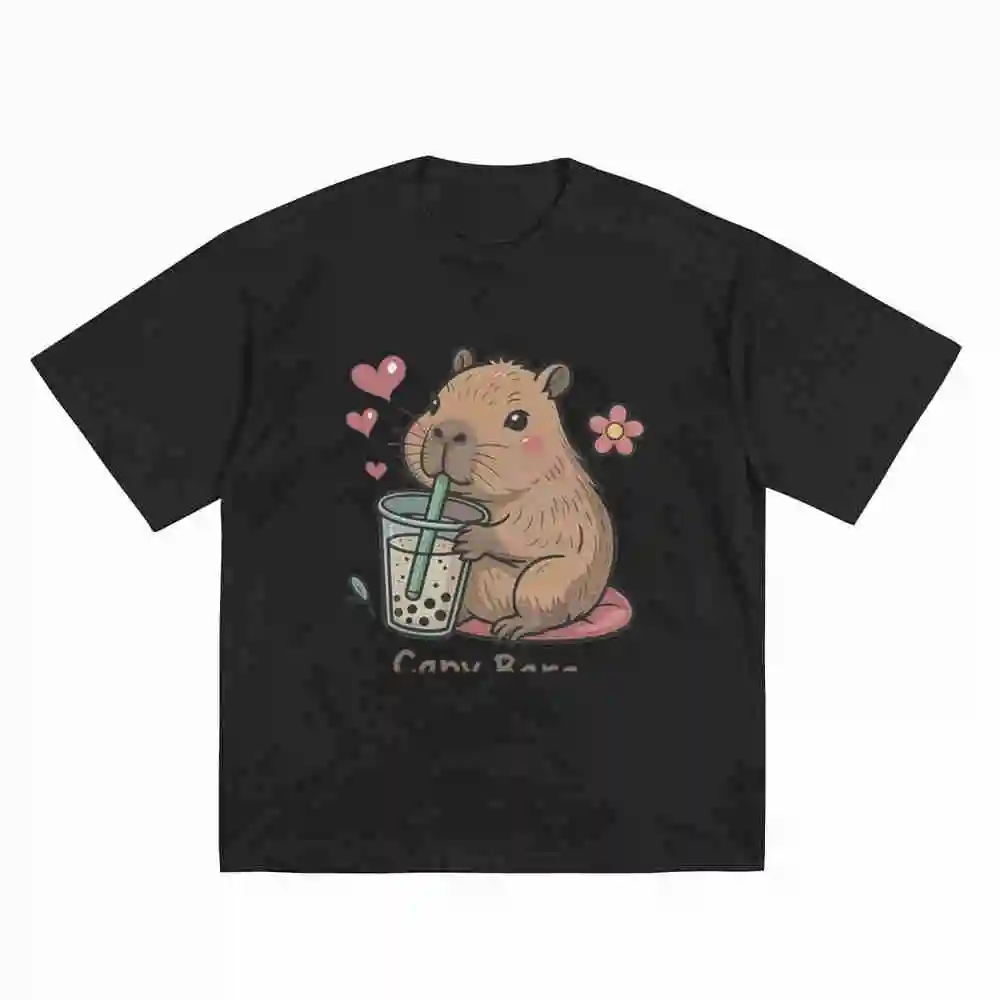 Cute Bear Drinking Water Thirsty Short Sleeve Tee 100% Cotton T-Shirt