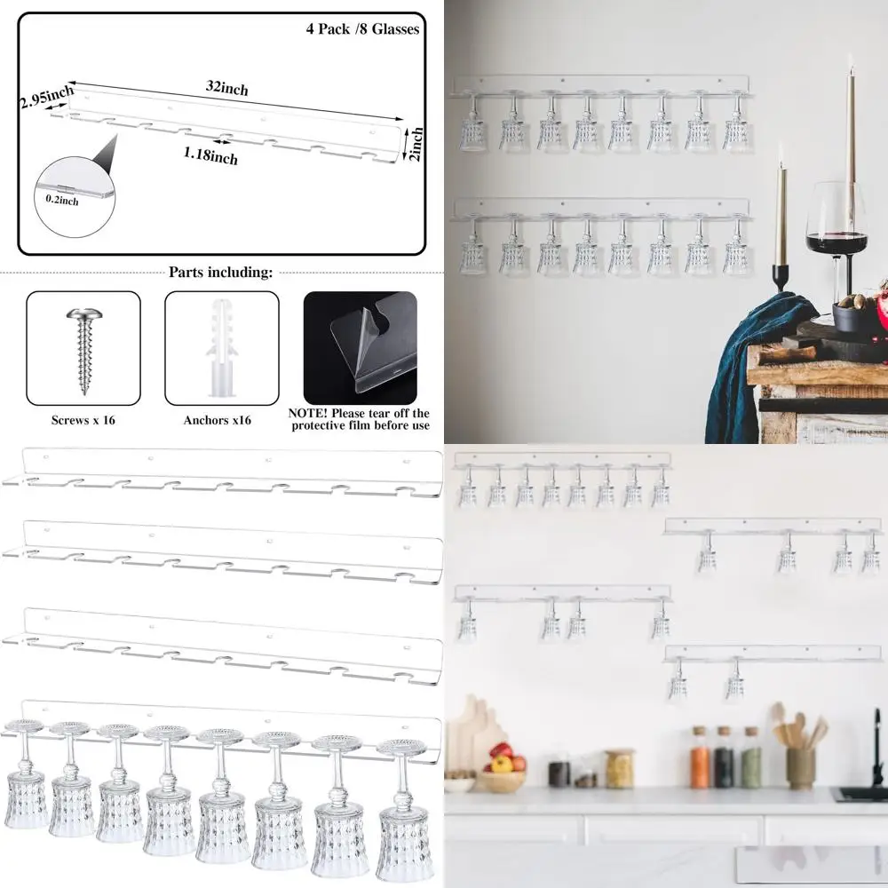 

Настенный акриловый держатель для флейты для шампанского для домашнего бара и вечеринки, 32, прозрачный