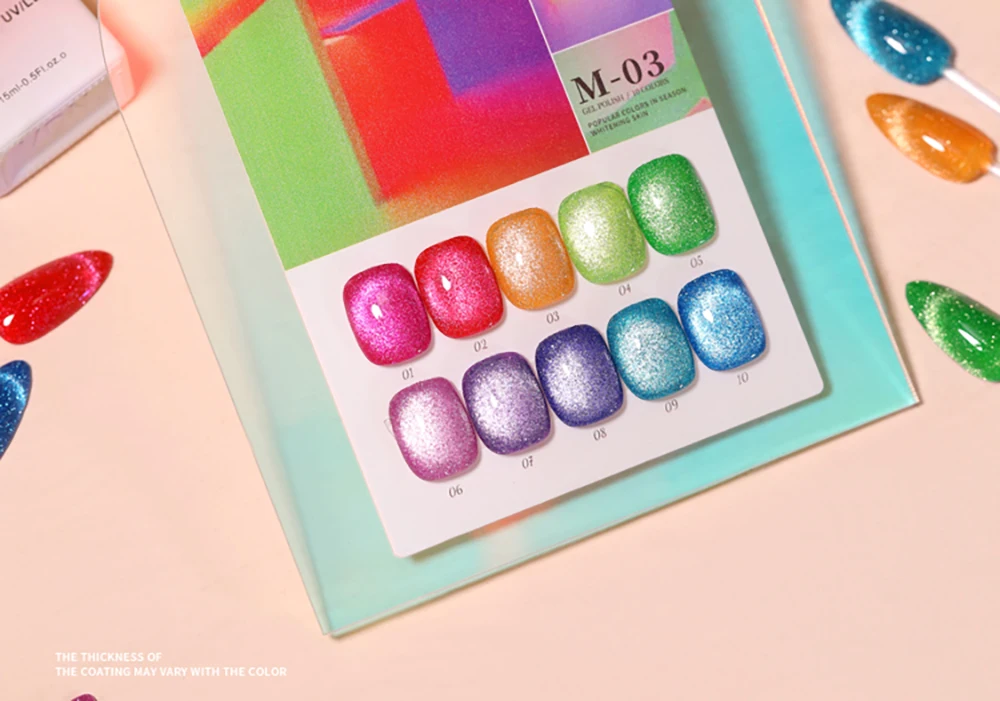 Vendeeni 10 Farben/Set Fluoreszierender Diamant-Katzenaugen-Gel-Nagellack Glitzer Magnetischer UV-Soak-Off-Gel-Lack mit Display – Detail 13