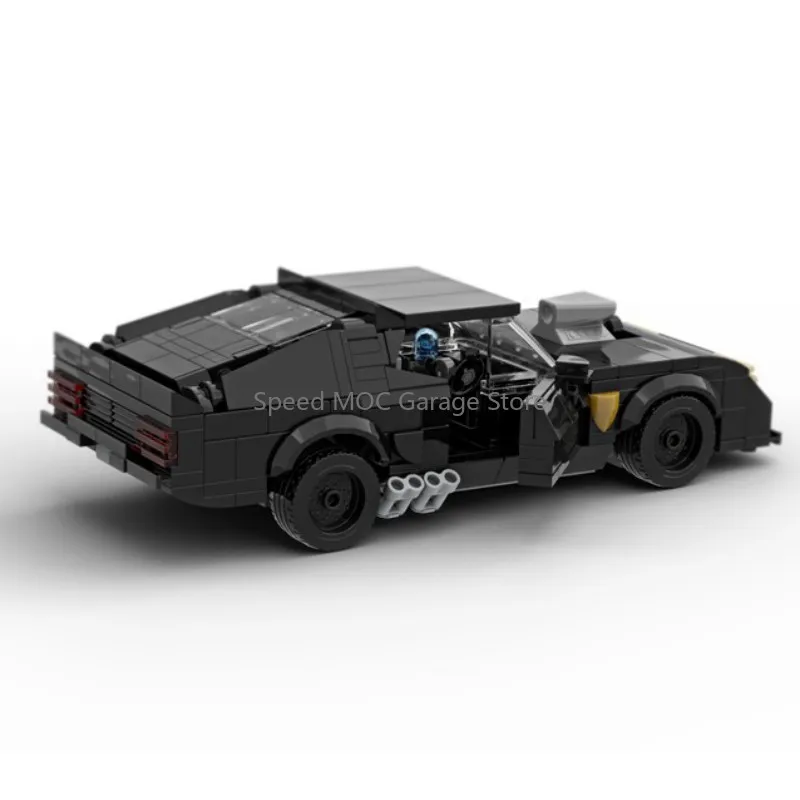 MOC Black Post-Apocalyptic V8 Muscle Car Building Blocks Set - 1970s Style Interceptor Model Kit for Sci-Fi Fans & Hobbyists