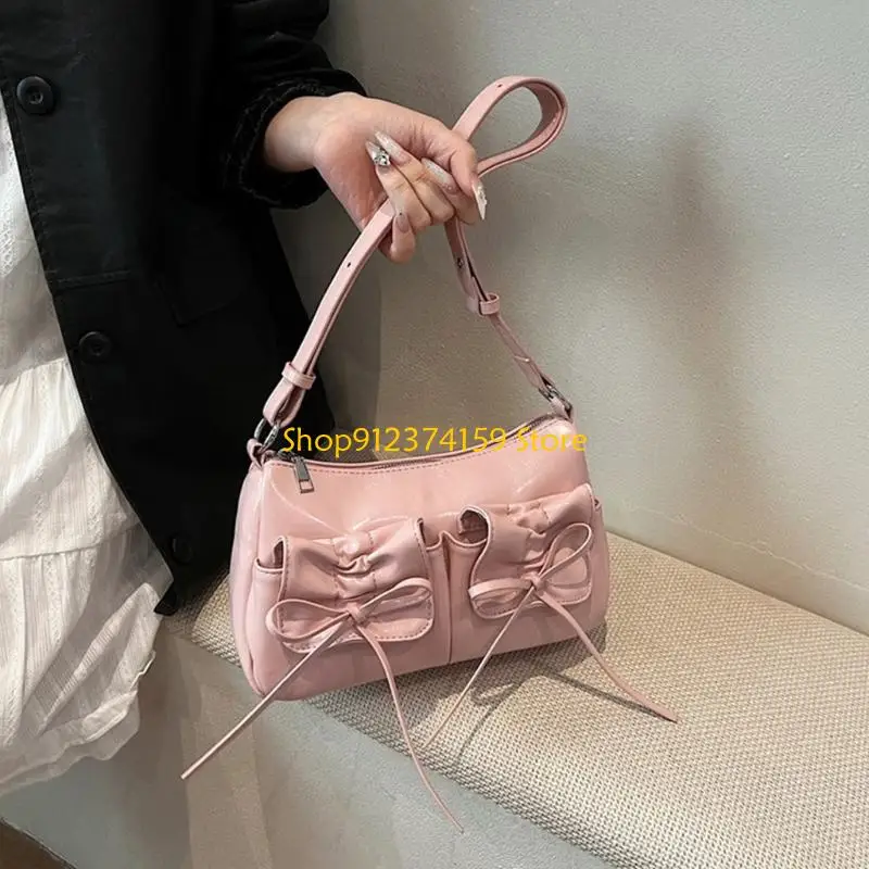 

G5AE Women's Armpit Bags with Bows Decors PU Shoulder Bag for Various Occasion