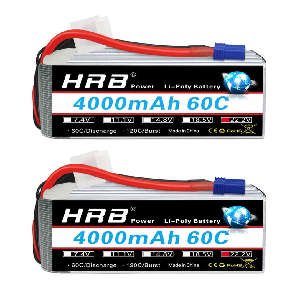 1/2pcs HRB 6S Lipo Batterij 22.2V 4000mah Drone Batterij 60C XT90 Connector EC5 plug voor RC Auto Drones RC Helicopter Vliegtuig