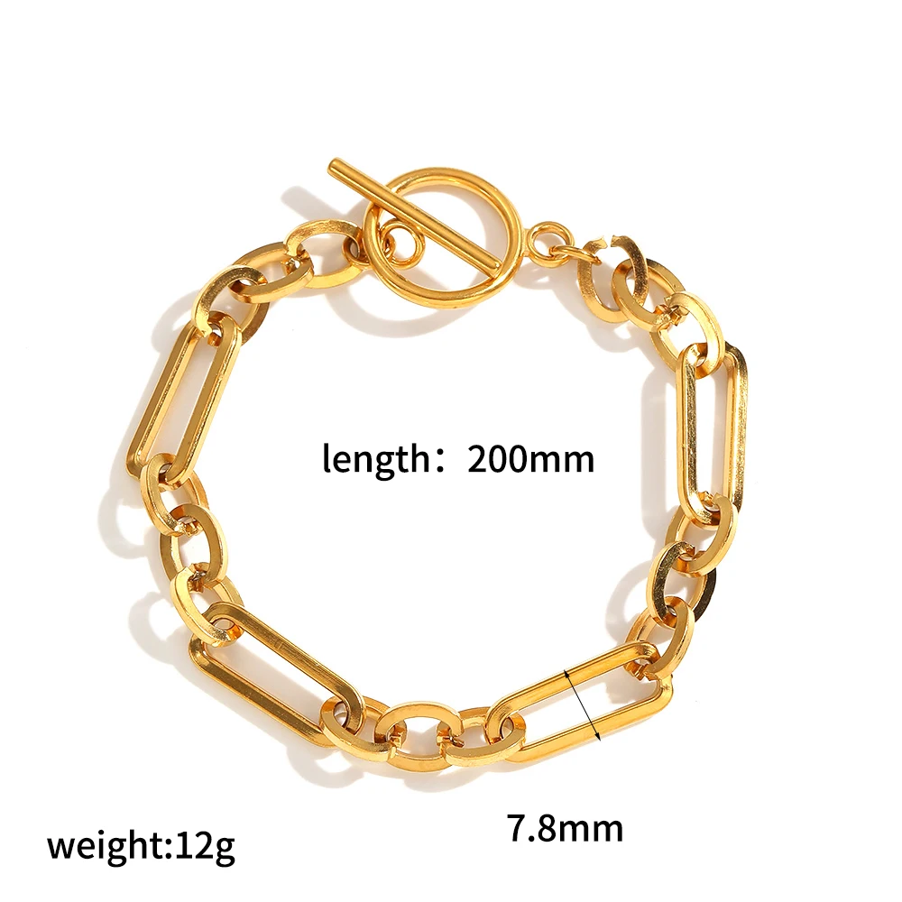 Modisches Armband aus Edelstahl mit breiter Kette, 18 Karat vergoldet, wasserdicht, Schmuckaccessoire für Damen und Herren. – Detail 10