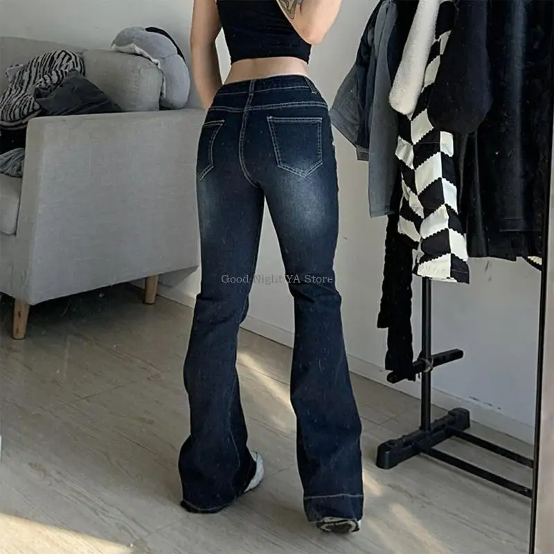 Jeans dimagranti con fondo a campana Jeans a zampa da donna Pantaloni vintage a bassa Pantaloni in estetici Pantaloni