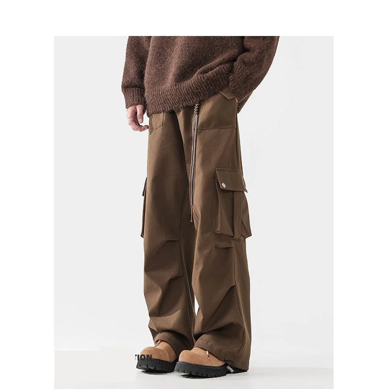 

Осенне-зимние мужские повседневные модные рабочие брюки больших размеров с множеством карманов, широкие брюки с высокой талией, длинные брюки