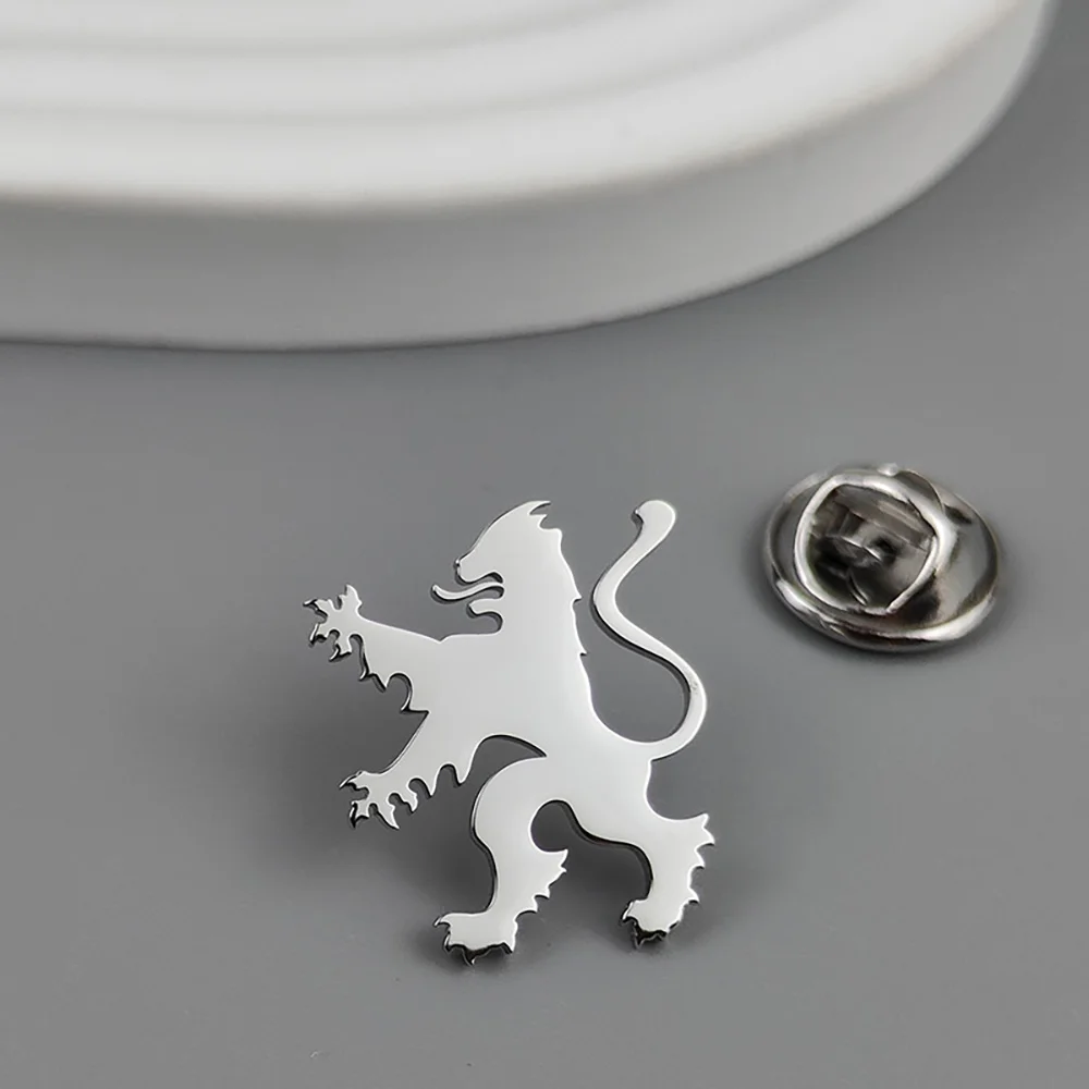 Lion Gold Plated Stainless Steel Badge, Suit Collar Brooch, Silver Black Lapel Pin, Men's Dress Accessories