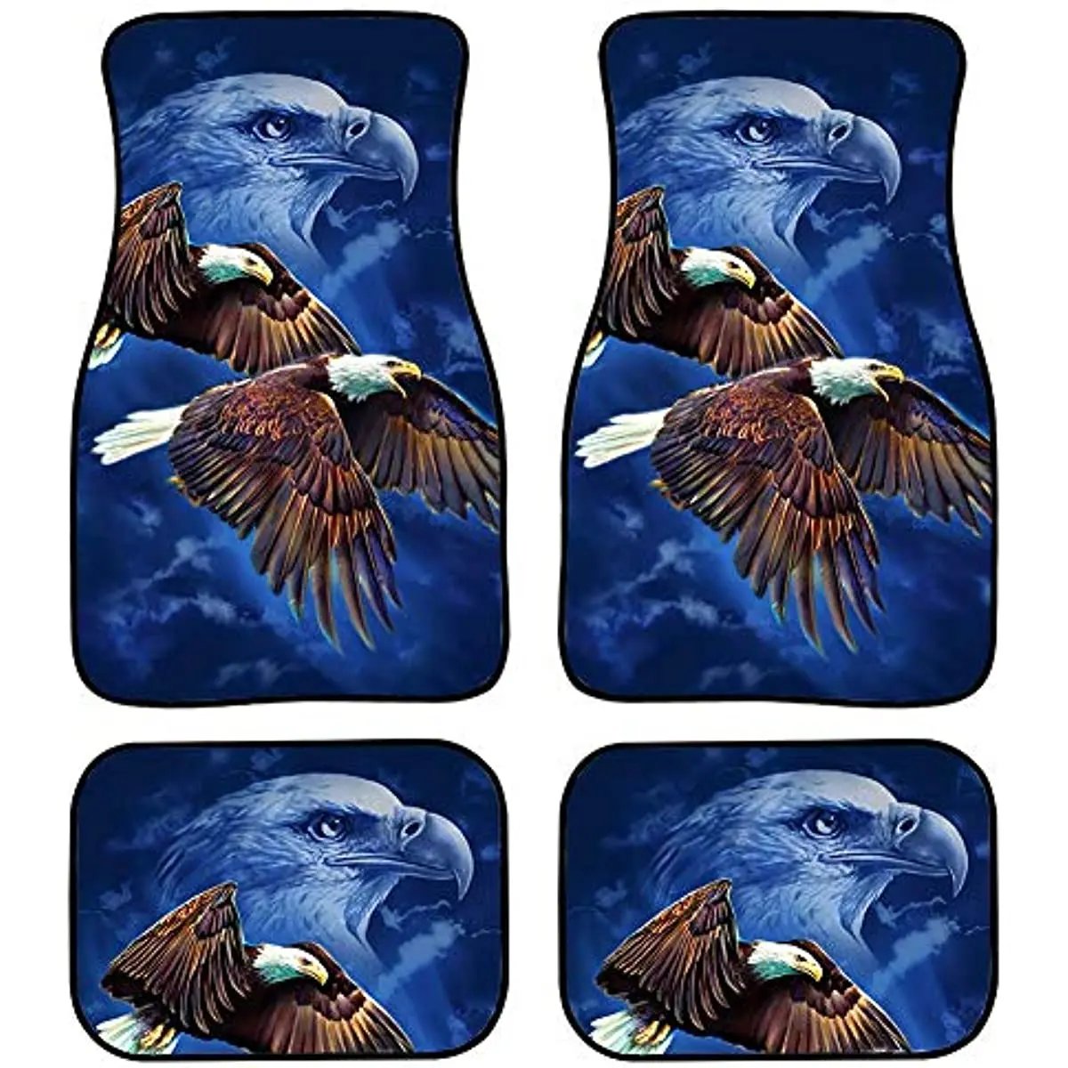 

Bald Eagle Print Car Carpet Floor Mats 4 Pieces Full Set ,Vehicles Front & Rear Foot Carpets Heavy Duty Rubber Durable