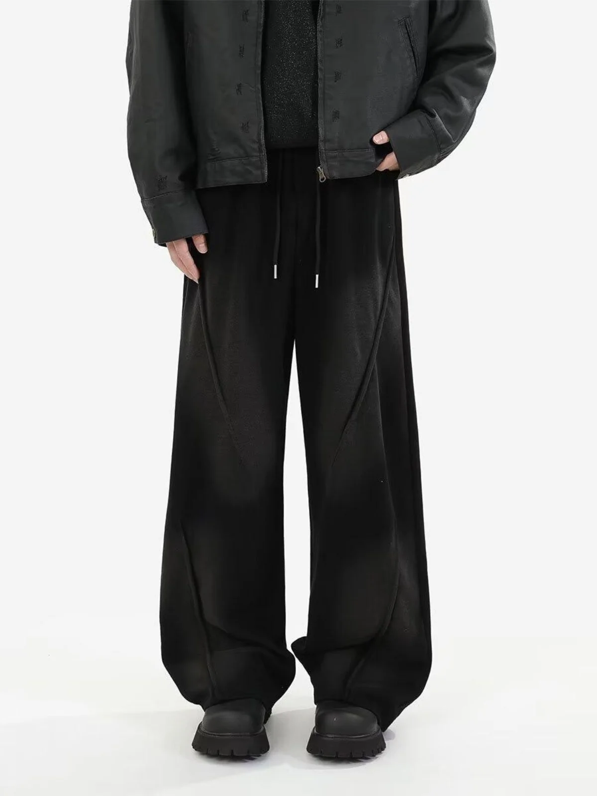 

Retro Japanese ey Casual Pants Men's American Street Faion College Sle Loose Wide Leg Versatile Sweatpants