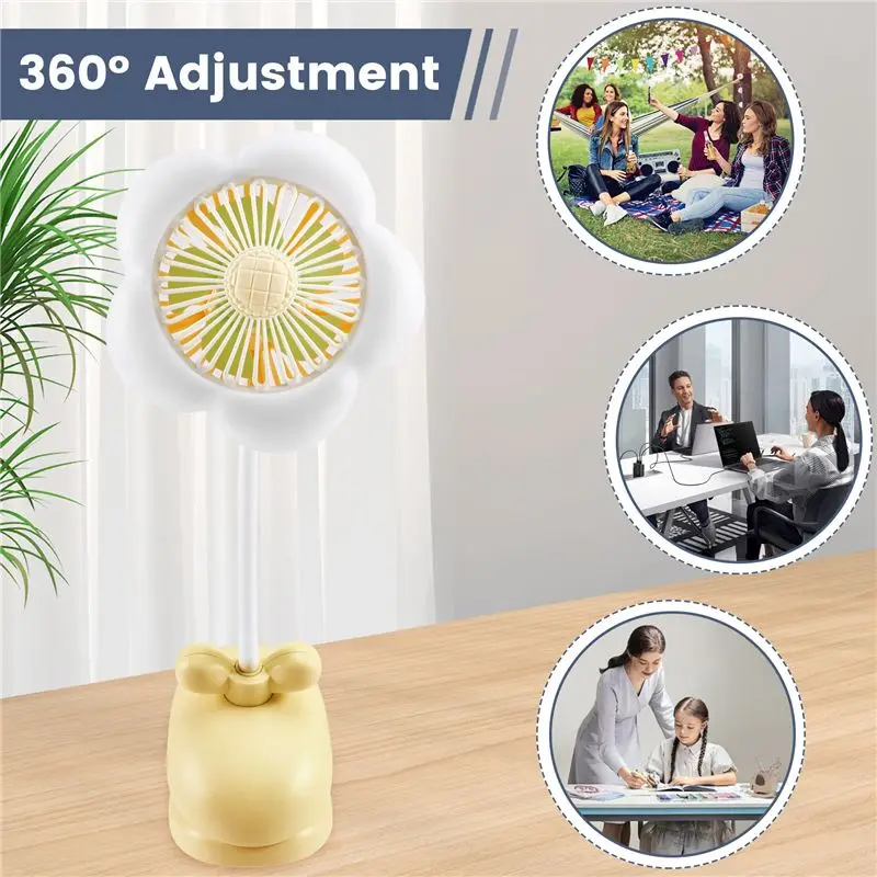 A76G-USB Rechargeable Clip On Fan Cute Design Flower Clip On Fan 360° Rotate Cooling Fan With LED Lights For Stroller Camping