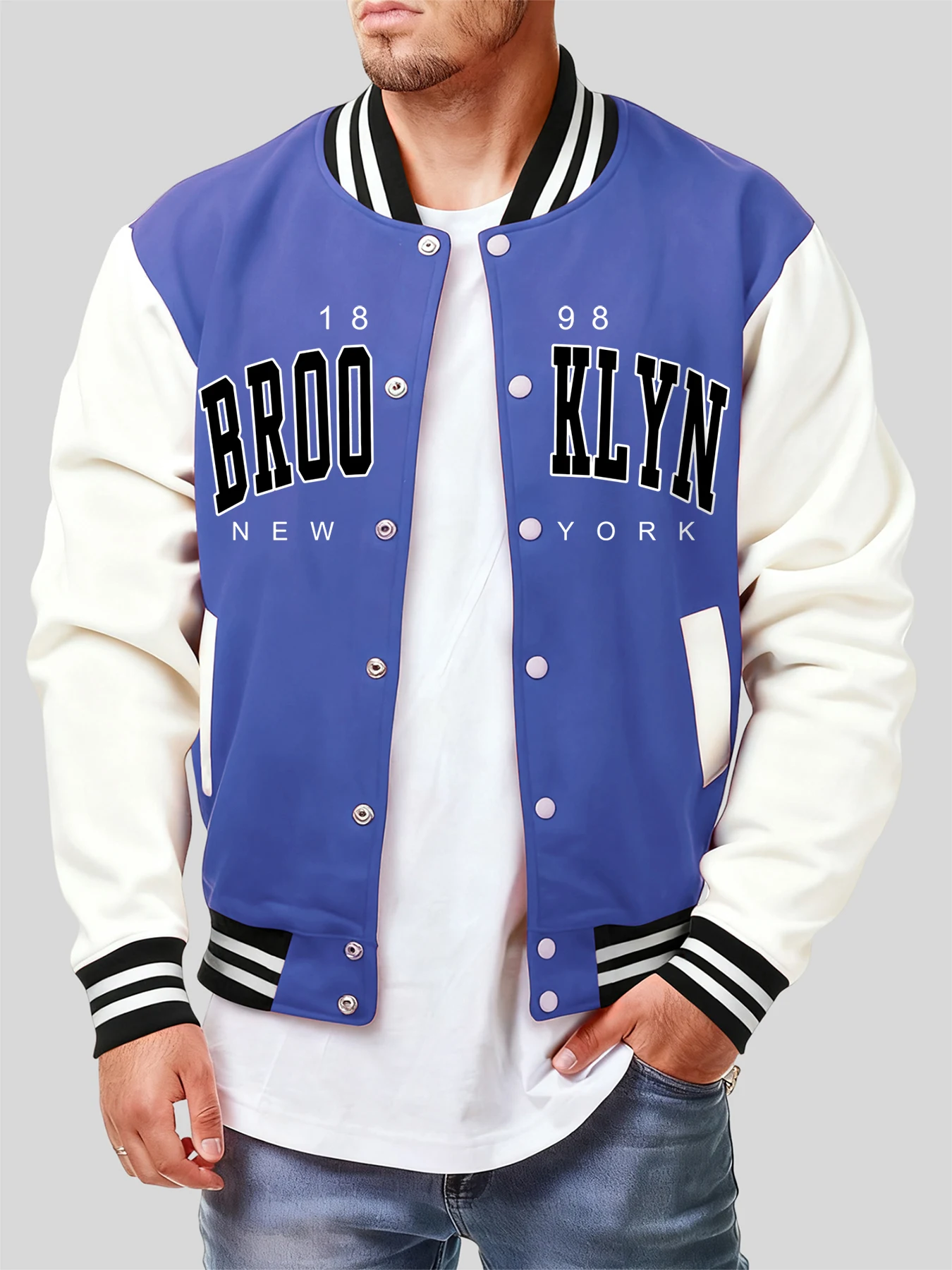 

Brooklyn New York 1898 Art Letter Print Jackets Men Loose Vintage Y2K Menswear Casual Multicolor Autumn Fleece Top Clothing