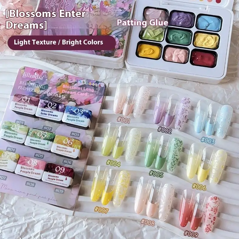 9-Farben-Malgel, Glitzer, mehrfarbig, selbstklebend, Gel-Nagellack, Farbverlauf, UV-LED, Nagelkunst-Gel, hohe Sättigung, Nagelstudio