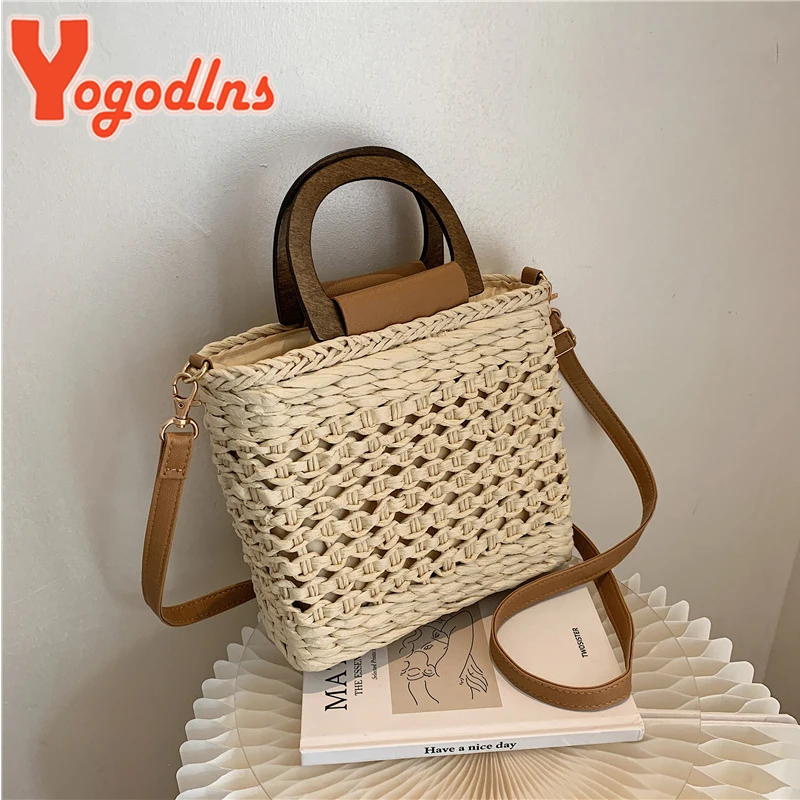 Yogodlns Bohemian Straw Bag For Women Summer Straw Beach Bag Handmade Handle Bag Large Capacity C rossbody Bag Lady Purse sac