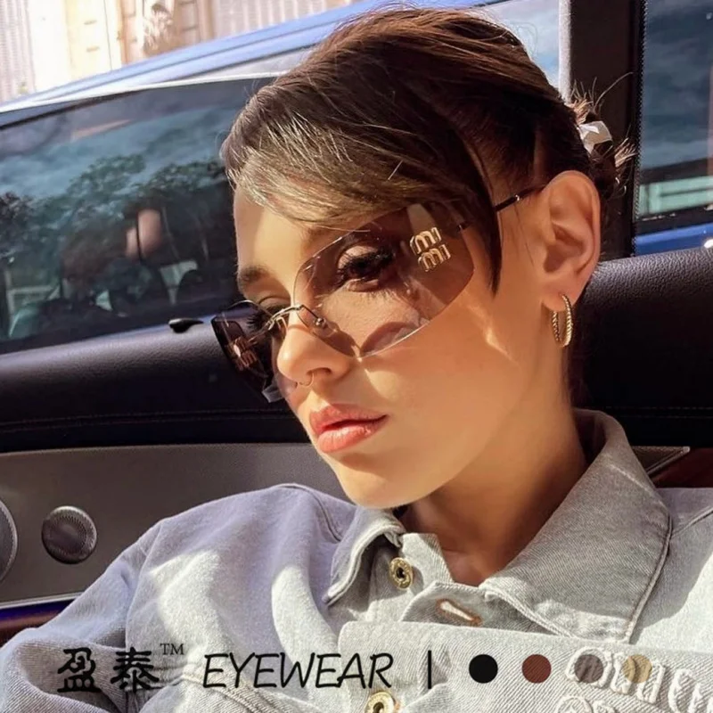 8849 Y2KSweet Cool Hot Girl Metal Rimless Sunglasses Female Zhang Yuanying Same Style Personalized Sunglasses Stylish Glasses