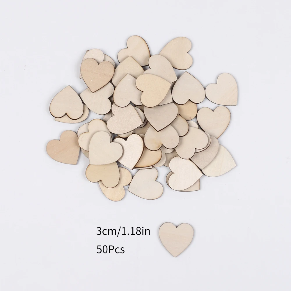 50/100/200 Stuks Onvoltooide Houten Harten Voor Ambachten 1-6 Cm Hart Lege Houten Ornamenten verjaardag Bruiloft Kerst Decor