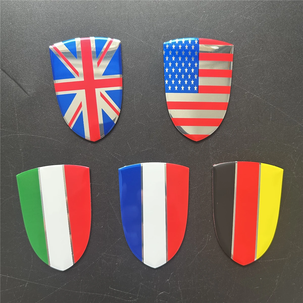 Britain United States France Italy Germany flag Shield aluminum alloy car logo suitable for body trunk rear side sticker decal