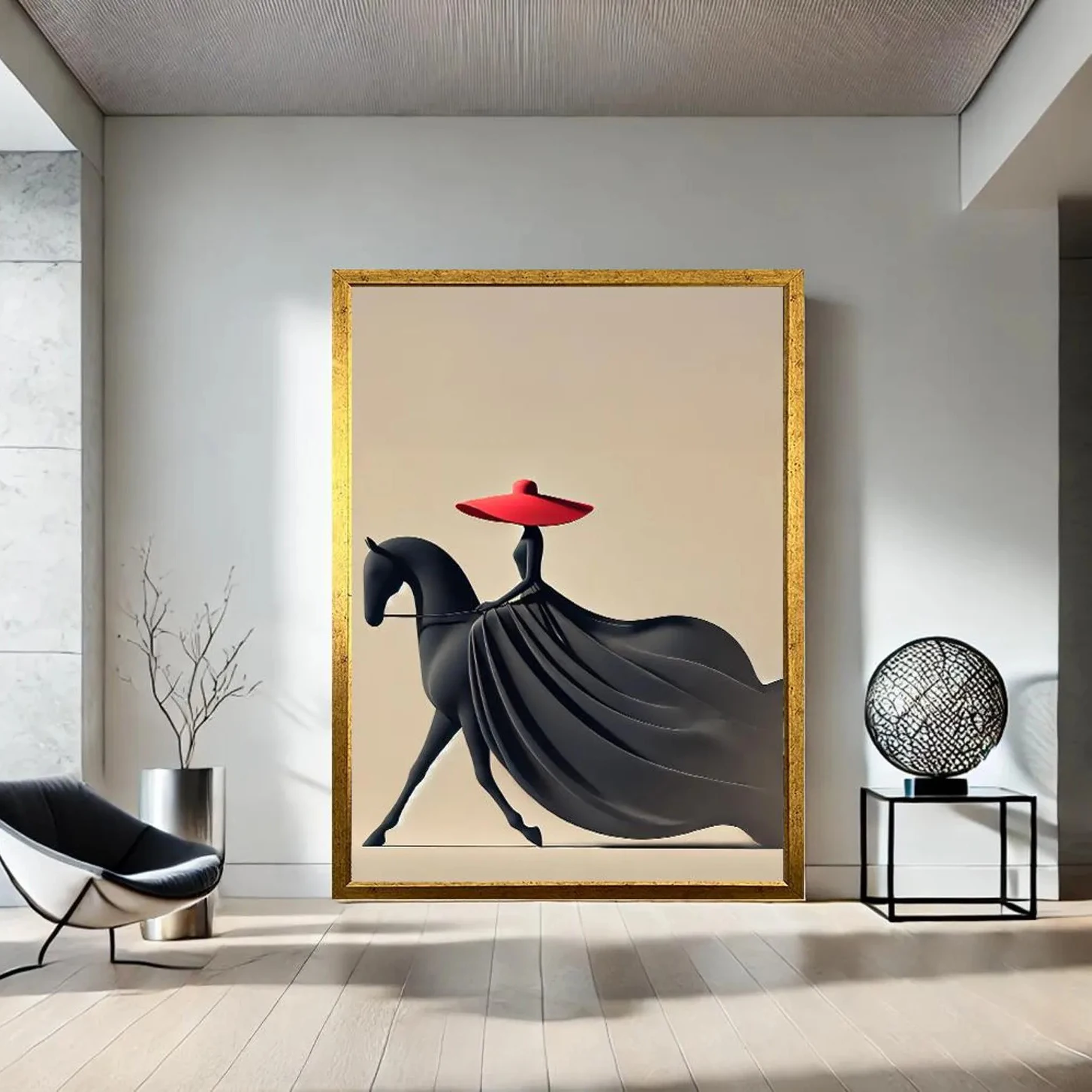 Minimalist female knight canvas,black and white wall art,elegant female print,luxurious modern decoration,large abstract poster.