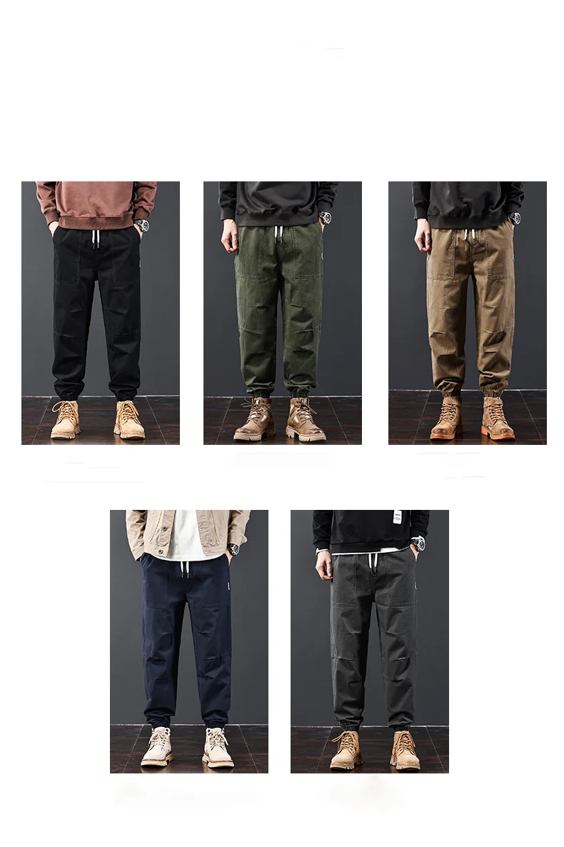 

New Four Seasons Cargo Pants Men Casual Loose Baggy Drawstring Waist Elastic Work Wear Bound Feet Trousers Cheap&Fine Clothing