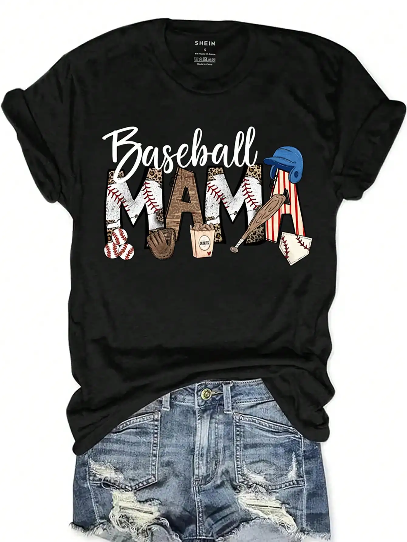 Baseball Mama Graphic Print T-Shirt Graphic Tees Women Tops Summer Short Sleeve Top Harajuku Cotton Vintage Oversized Tee